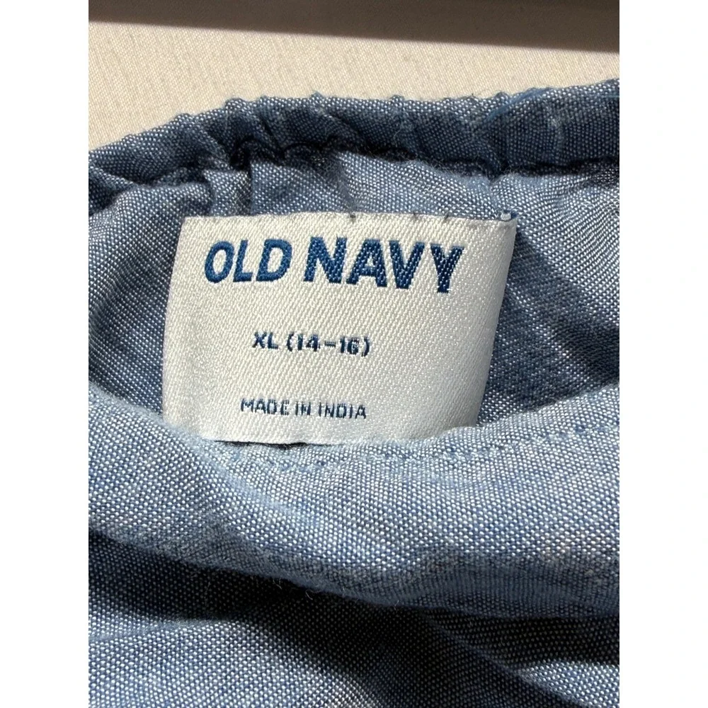 Old Navy Tiered‎ Dress Girls XL (14-16) Blue Eyelet Trim Square Neck Relaxed Fit